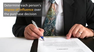 Determine each person's
degree of influence over
the purchase decision
 