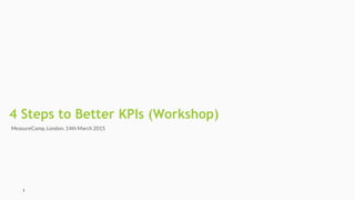 4 Steps to Better KPIs (Workshop)
1
MeasureCamp, London. 14th March 2015
 