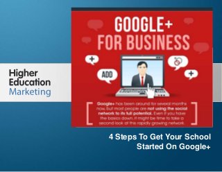 4 Steps To Get Your School Started
On Google+
Slide 1
4 Steps To Get Your School
Started On Google+
 