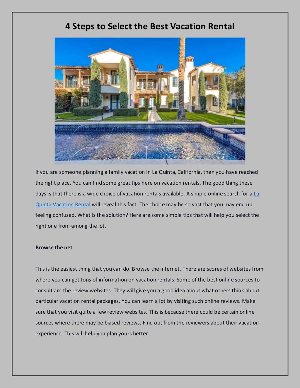 4 steps to select the best vacation rental