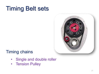 Timing chains
• Single and double roller
• Tension Pulley
27
Timing Belt sets
 