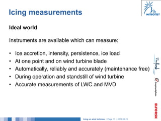 Icing measurements
Ideal world

Instruments are available which can measure:

•    Ice accretion, intensity, persistence, ...