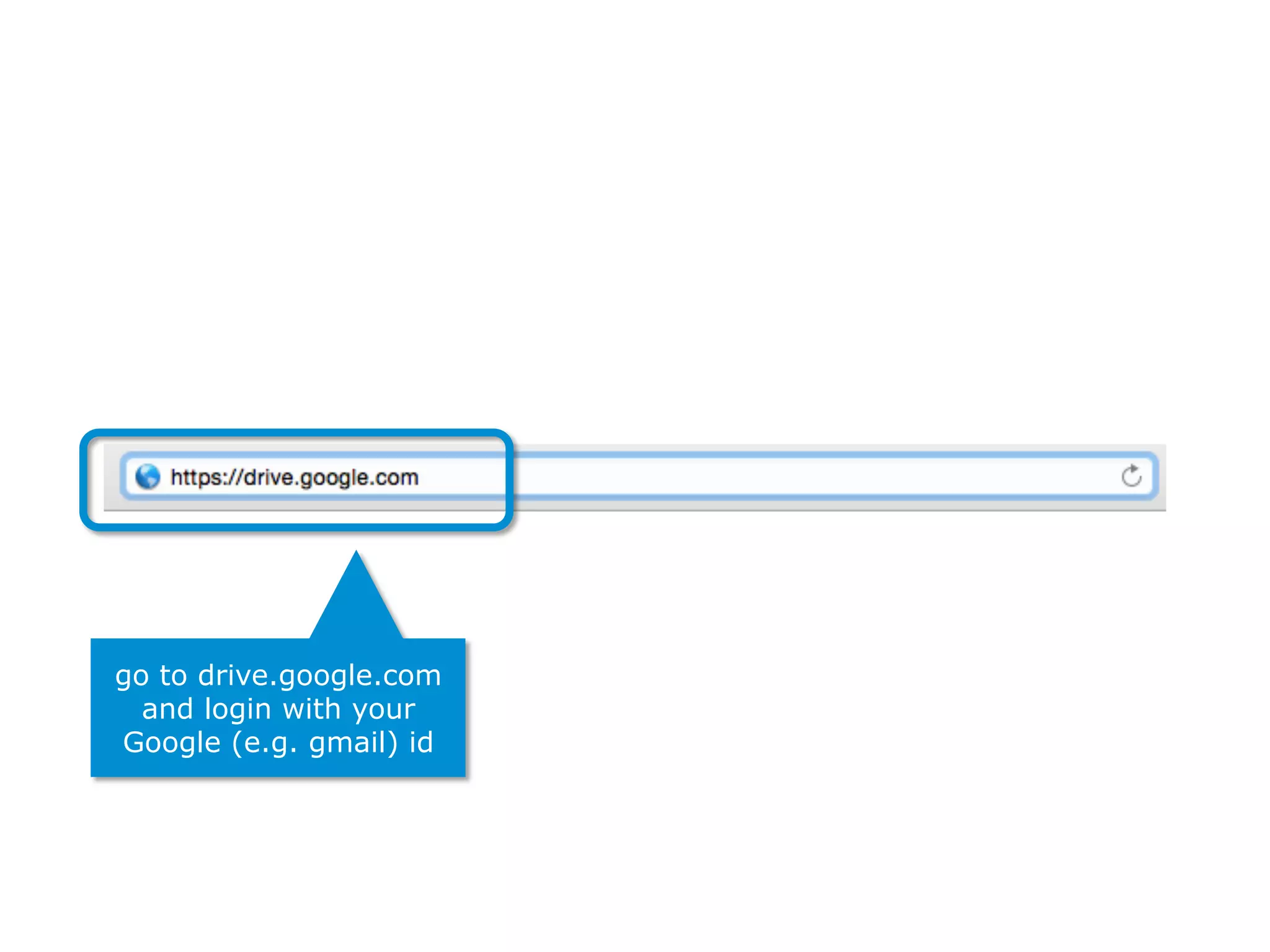 go to drive.google.com
and login with your
Google (e.g. gmail) id