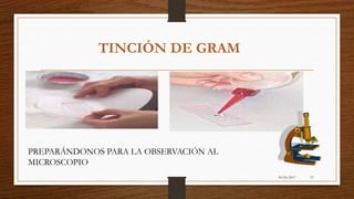 30/06/2017 57
TINCIÓN DE GRAM
PREPARÁNDONOS PARA LA OBSERVACIÓN AL
MICROSCOPIO
 
