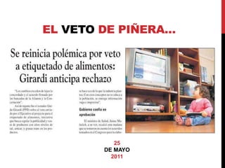 EL VETO DE PIÑERA… 
25 
DE MAYO 
2011 
 