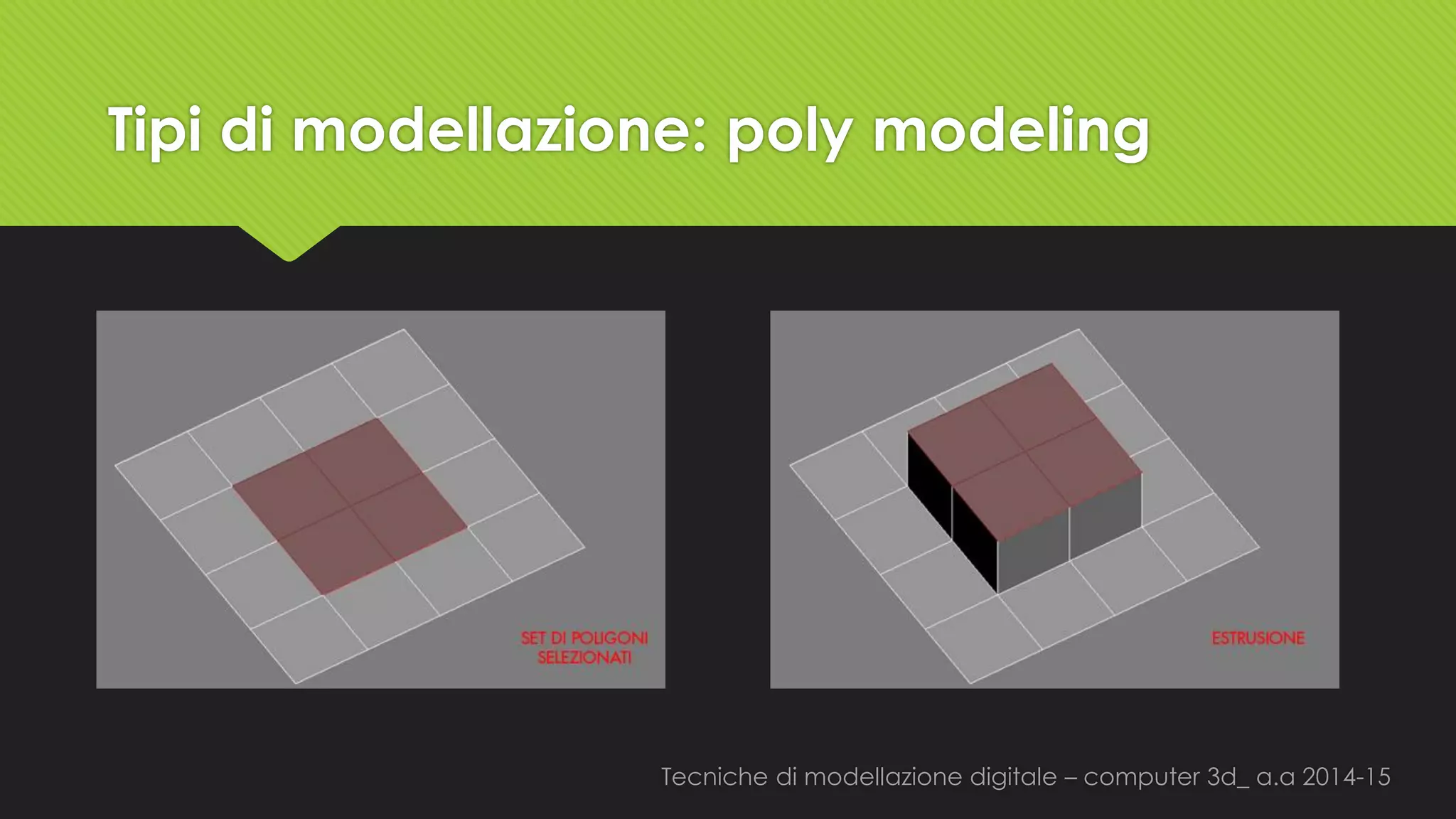 Tecniche di modellazione digitale –computer 3d_ a.a2014-15 
Tipi di modellazione: polymodeling  