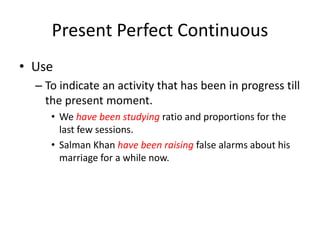 Sentences In Present Perfect Continuous Tenses - English Grammar | PPSX
