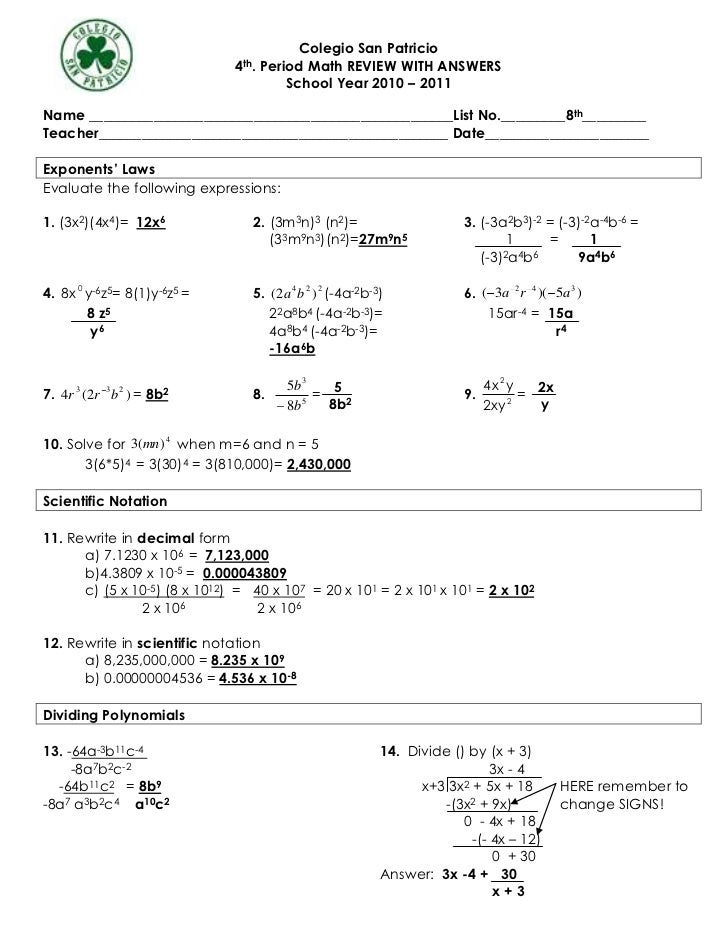 4th. period review with answers 8th grade (1)