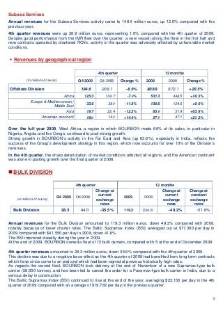 3
Subsea Services
Annual revenues for the Subsea Services activity came to 148.4 million euros, up 12.0% compared with the...