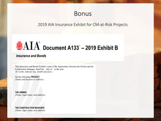 2019 AIA Insurance Exhibit for CM-at-Risk Projects
Bonus
 