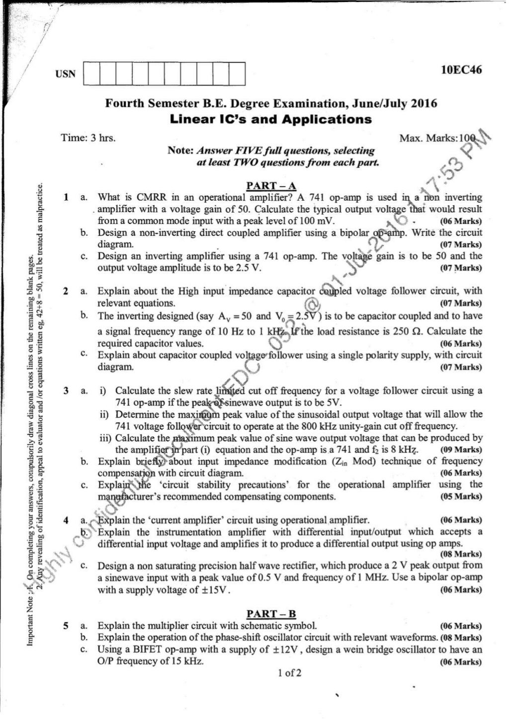 4th Semester VTU BE EC Question Papers June 2016 4th semester vtu be ec question papers june 2016