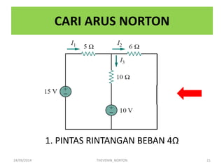 CARI ARUS NORTON 
1. PINTAS RINTANGAN BEBAN 4Ω 
24/09/2014 
THEVENIN_NORTON 
21  