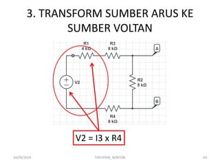 3. TRANSFORM SUMBER ARUS KE SUMBER VOLTAN 
24/09/2014 
THEVENIN_NORTON 
43 
V2 = I3 x R4  