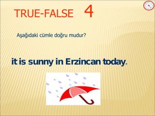 TRUE-FALSE   4 it is sunny in Erzincan today. Aşağıdaki cümle doğru mudur? 