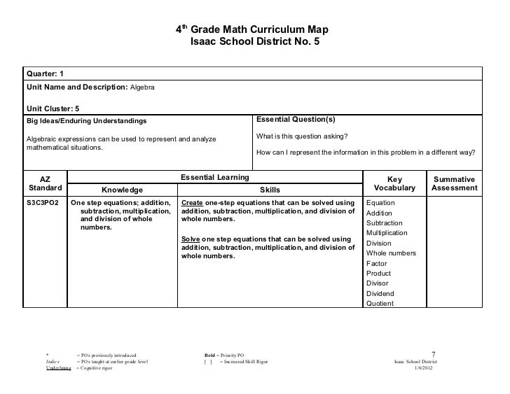 4th grade math curriculum map 2011 20121