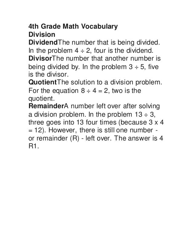 4th Grade Math Vocabulary