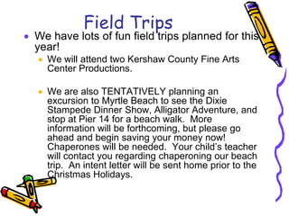 HomeworkStudents will have homework Monday through Thursday.  Math homework along with reading for 20 minutes is every night.  Students will have their homework written in their agenda books.