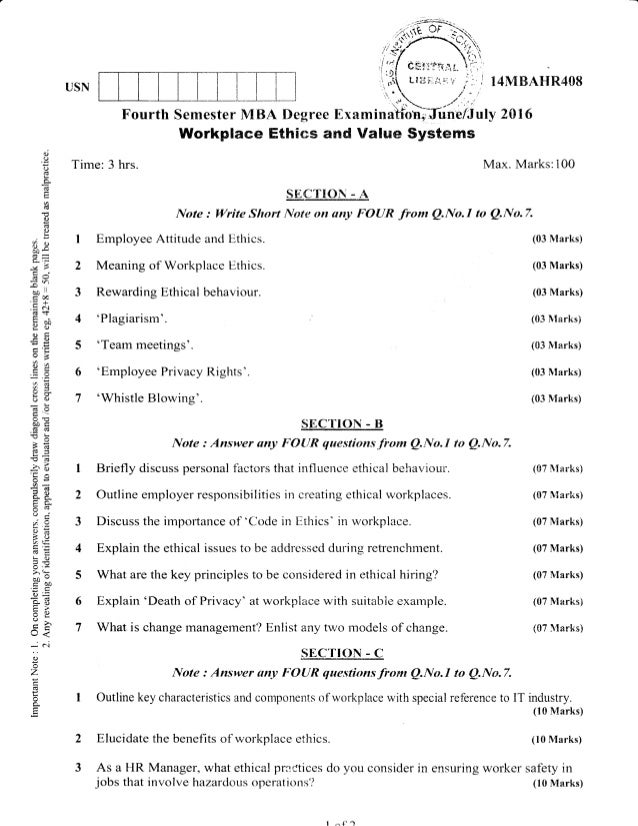 4th Semester Mba Jun 2016 Question Papers