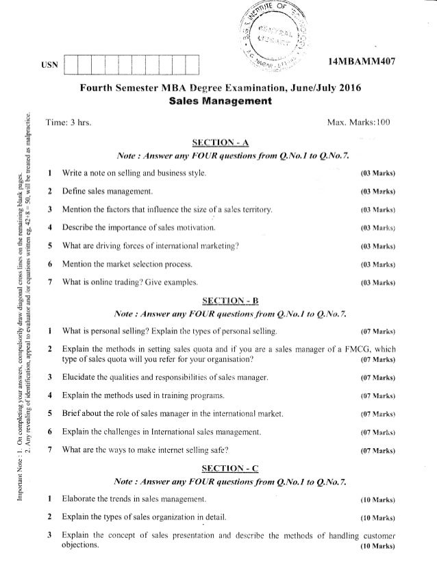 4th Semester Mba Jun 2016 Question Papers