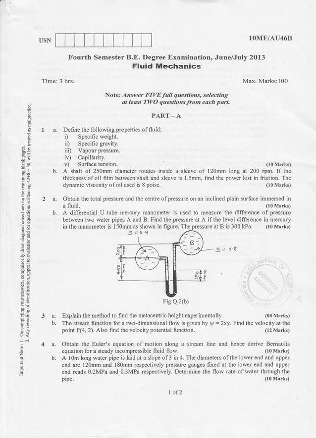 4th Semester Mechanical Engineering (2013June) Question Papers PDF