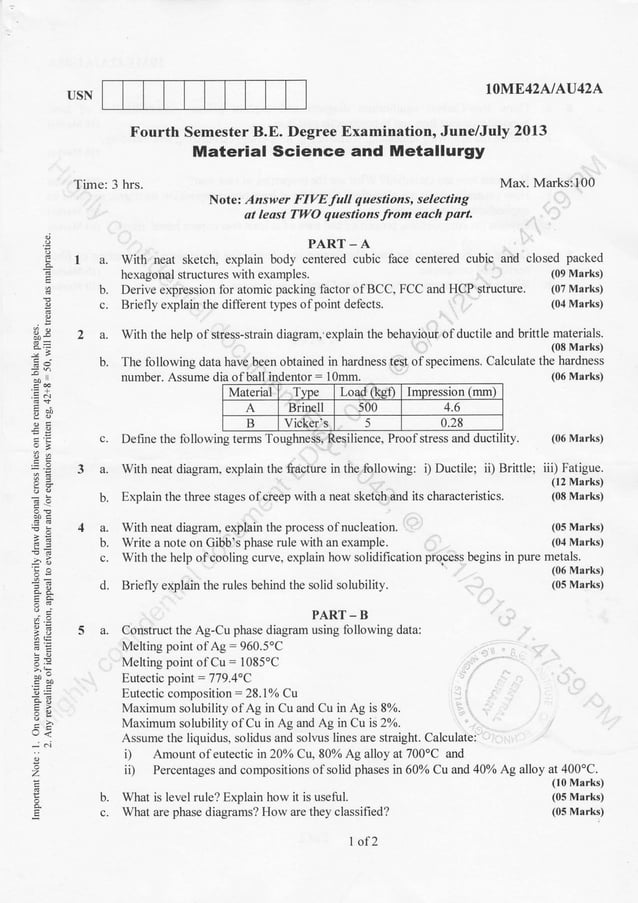 4th Semester Mechanical Engineering (2013June) Question Papers PDF