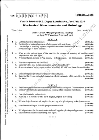 4th Semester VTU BE ME question papers June 2016