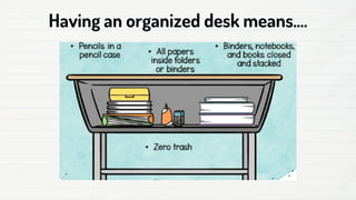 Having an organized desk means....
 