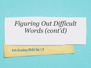 Figuring Out Difficult
     Words (cont’d)

4 th Re ading PASS Obj 1.3
 