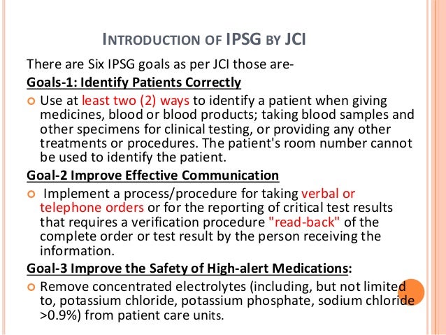 Presentation On International Patient Safety Goals Jci