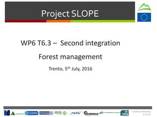 Project SLOPE
WP6 T6.3 – Second integration
Forest management
Trento, 5th July, 2016
Technical Meeting
5 Jul 16
 