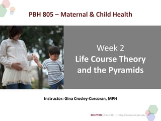 | http://online.mcphs.edu
Week 2
Life Course Theory
and the Pyramids
Instructor: Gina Crosley-Corcoran, MPH
PBH 805 – Maternal & Child Health
 