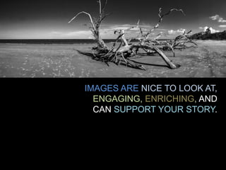 IMAGES ARE NICE TO LOOK AT, ENGAGING, ENRICHING, AND CAN SUPPORT YOUR STORY. 
 