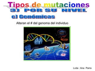 Alteran el # del genoma del individuo

Lcda : Ana Parra

 