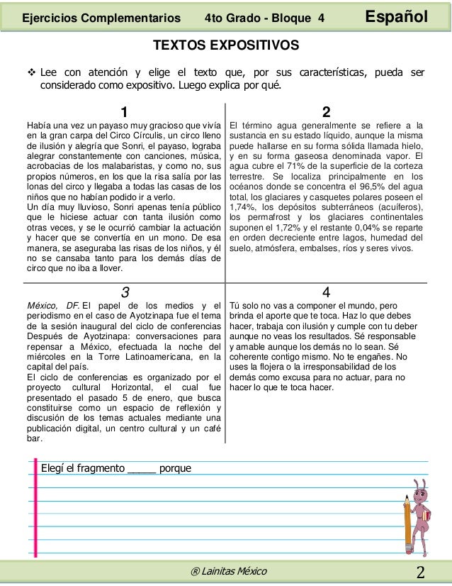 4to Grado Bloque 4 Ejercicios Complementarios