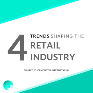 4RETAIL
INDUSTRY
TRENDS SHAPING THE
SOURCE: EUORMONITOR INTERNATIONAL
 