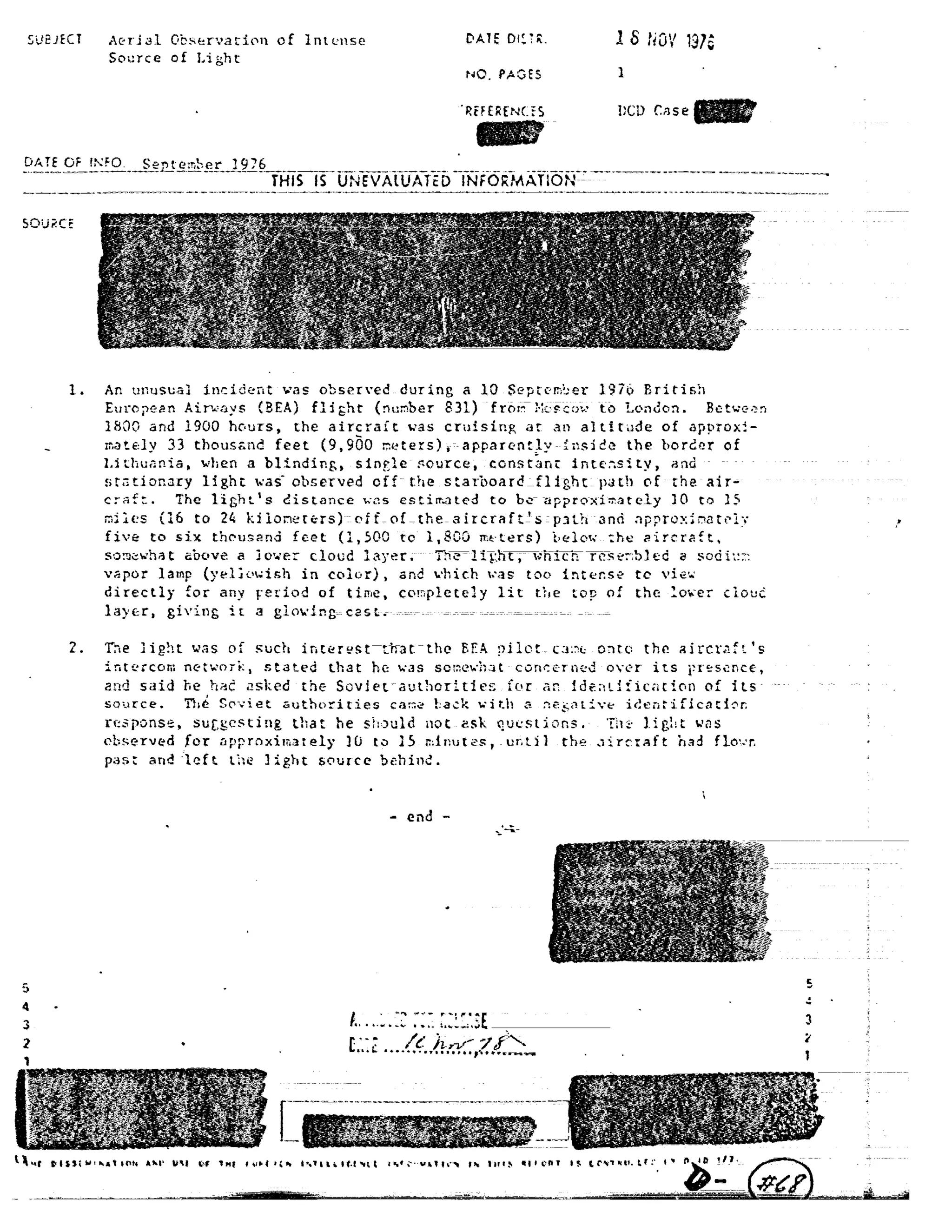 Aerial observation of intense source of light
