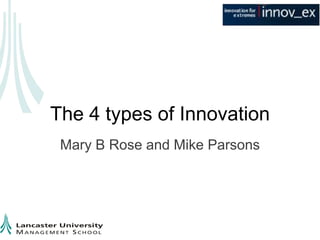 The 4 types of Innovation
 Mary B Rose and Mike Parsons
 