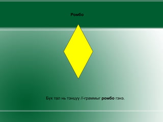 Ромбо  Бүх тал нь тэнцүү //-граммыг  ромбо  гэнэ. 