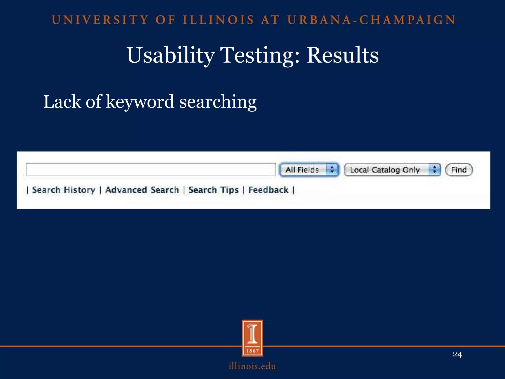 Usability Testing: Results Lack of keyword searching 