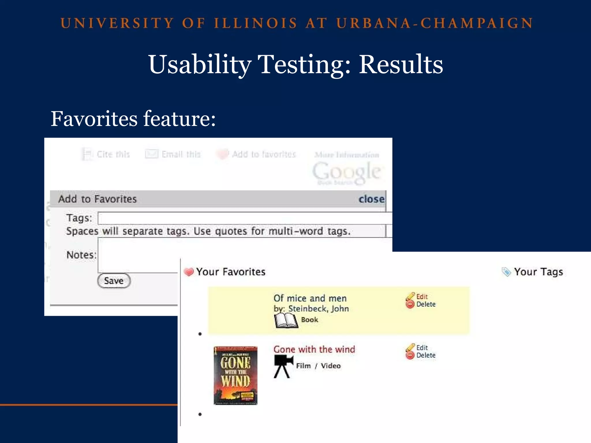 Usability Testing: Results Favorites feature: 