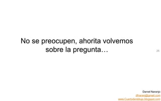 Daniel Naranjo
dfnaranj@gmail.com
www.Cuartodereblujo.blogspot.com
AMARAUTOS ESTRATEGIA Abril 2013)
No se preocupen, ahorita volvemos
sobre la pregunta… 26
 