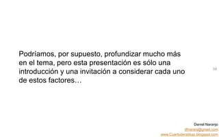 Daniel Naranjo
dfnaranj@gmail.com
www.Cuartodereblujo.blogspot.com
AMARAUTOS ESTRATEGIA Abril 2013)
Podríamos, por supuesto, profundizar mucho más
en el tema, pero esta presentación es sólo una
introducción y una invitación a considerar cada uno
de estos factores…
34
 