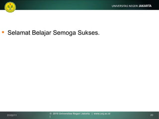 Selamat Belajar Semoga Sukses. 01/02/11 ©  2010 Universitas Negeri Jakarta  |  www.unj.ac.id  | 