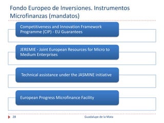 Fondo Europeo de Inversiones. Instrumentos
Microfinanzas (mandatos)
     Competitiveness and Innovation Framework
     Pro...