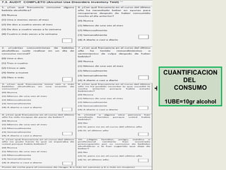 CUANTIFICACION
        DEL
+     CONSUMO

    1UBE=10gr alcohol
 