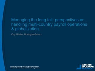 © Webster Buchanan Research 2010 and NorthgateArinso
Managing the long tail: perspectives on
handling multi-country payroll operations
& globalization.
NGA Human Resources
www.ngahr.com/payroll
Webster Buchanan’s Multi-country Payroll Summit 2010
© Webster Buchanan Research 2010 and NorthgateArinso
 