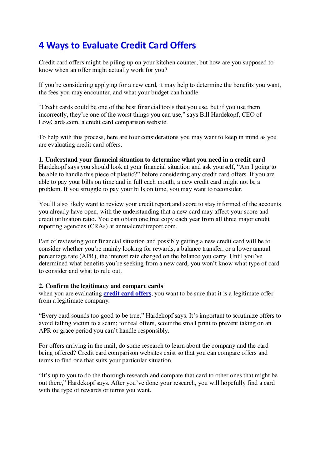 4 ways to evaluate credit card offers