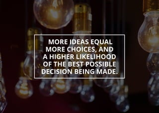 MORE IDEAS EQUAL
MORE CHOICES, AND
A HIGHER LIKELIHOOD
OF THE BEST POSSIBLE
DECISION BEING MADE.
 