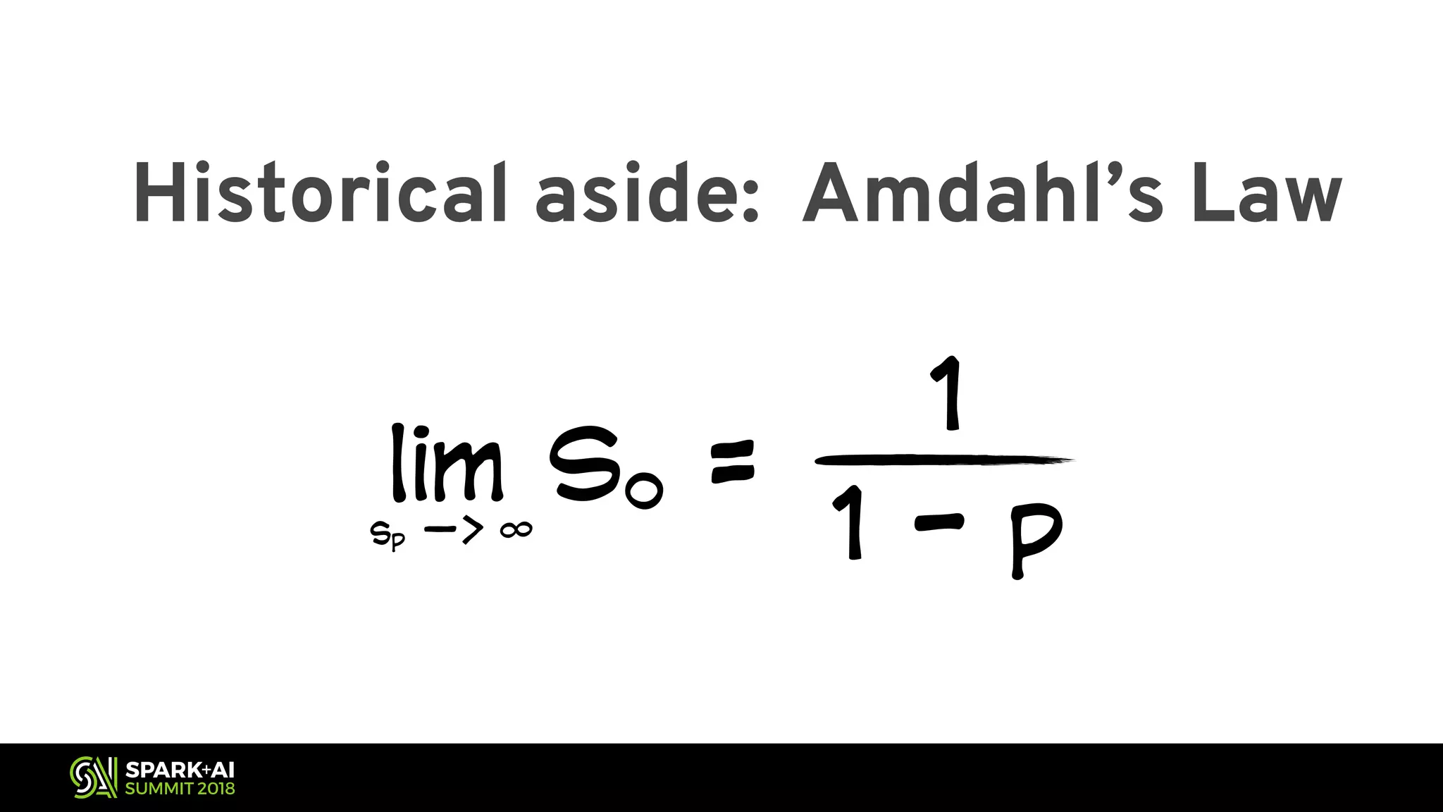 Historical aside: Amdahl’s Law 1 1 - p lim So =sp —> ∞ 