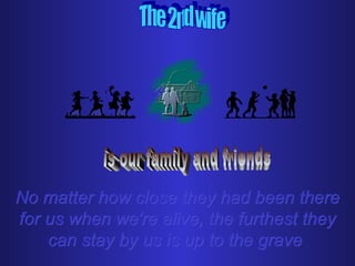 No matter how close they had been thereNo matter how close they had been there
for us when we're alive, the furthest theyfor us when we're alive, the furthest they
can stay by us is up to the gravecan stay by us is up to the grave
 